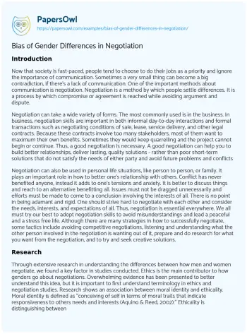 Essay on Bias of Gender Differences in Negotiation