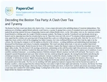 Essay on Decoding the Boston Tea Party: a Clash over Tea and Tyranny