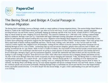 Essay on The Bering Strait Land Bridge: a Crucial Passage in Human Migration