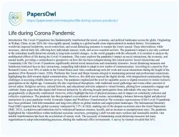 Essay on Life during Corona Pandemic