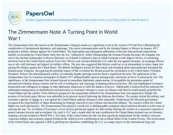 Essay on The Zimmermann Note: a Turning Point in World War 1