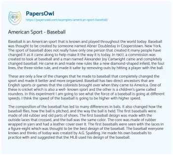 Essay on American Sport – Baseball