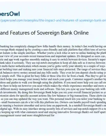 Essay on The Impact and Features of Sovereign Bank Online Banking