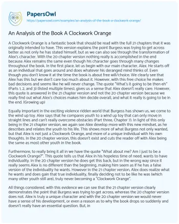 Essay on An Analysis of the Book a Clockwork Orange