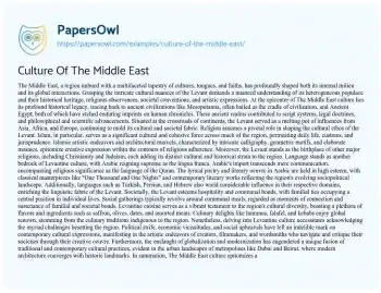 Essay on Culture of the Middle East