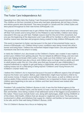 Essay on The Foster Care Independence Act