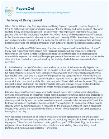 Essay on The Irony of being Earnest