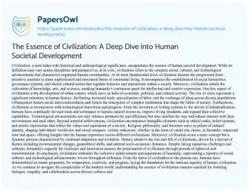 Essay on The Essence of Civilization: a Deep Dive into Human Societal Development