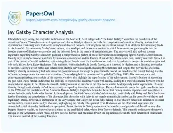 Essay on Jay Gatsby Character Analysis