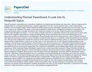 Essay on Understanding Planned Parenthood: a Look into its Nonprofit Status