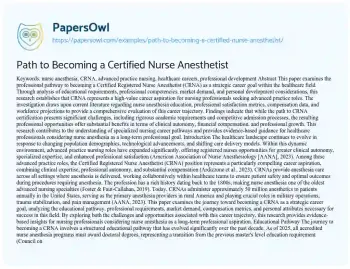 Essay on Path to Becoming a Certified Nurse Anesthetist