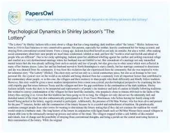 Essay on Psychological Dynamics in Shirley Jackson’s “The Lottery”