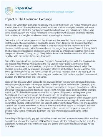 Essay on Impact of the Colombian Exchange