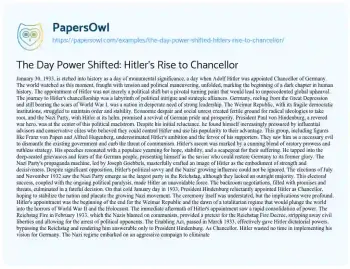 Essay on The Day Power Shifted: Hitler’s Rise to Chancellor