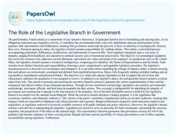 Essay on The Role of the Legislative Branch in Government