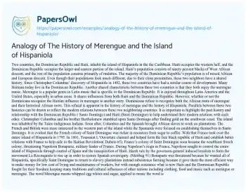 Essay on Analogy of the History of Merengue and the Island of Hispaniola