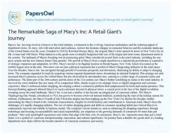 Essay on The Remarkable Saga of Macy’s Inc: a Retail Giant’s Journey