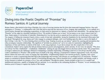 Essay on Diving into the Poetic Depths of “Promise” by Romeo Santos: a Lyrical Journey