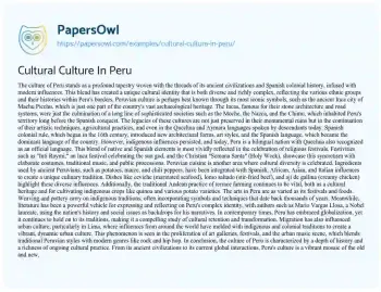 Essay on Cultural Culture in Peru