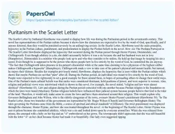 Essay on Puritanism in the Scarlet Letter