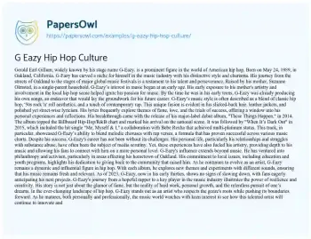 Essay on G Eazy Hip Hop Culture