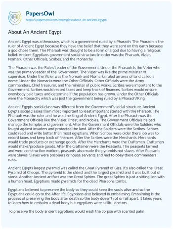 Essay on About an Ancient Egypt