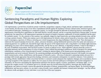 Essay on Sentencing Paradigms and Human Rights: Exploring Global Perspectives on Life Imprisonment