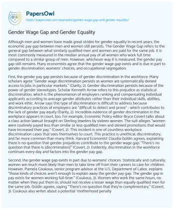 Essay on Gender Wage Gap and Gender Equality