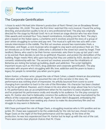 Essay on The Corporate Gentrification