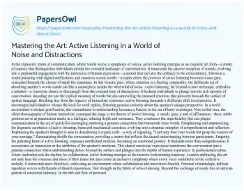 Essay on Mastering the Art: Active Listening in a World of Noise and Distractions