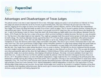 Essay on Advantages and Disadvantages of Texas Judges