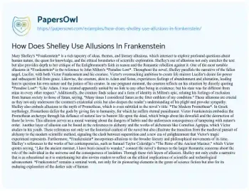 Essay on How does Shelley Use Allusions in Frankenstein