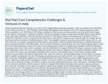 Essay on Wal-Mart Core Competencies: Challenges & Ventures in India