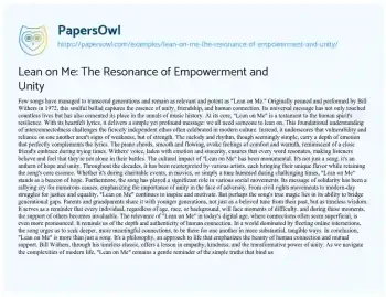 Essay on Lean on Me: the Resonance of Empowerment and Unity