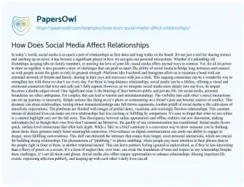 Essay on How does Social Media Affect Relationships