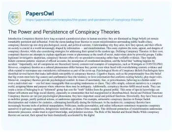 Essay on The Power and Persistence of Conspiracy Theories