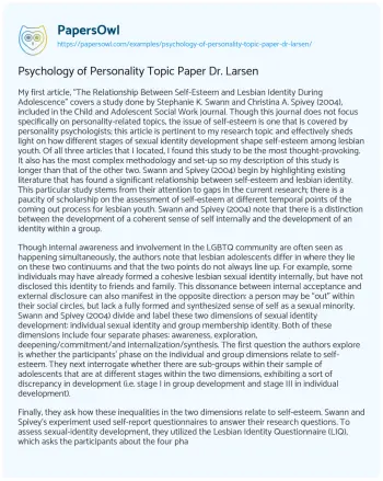 Essay on Psychology of Personality Topic Paper Dr. Larsen