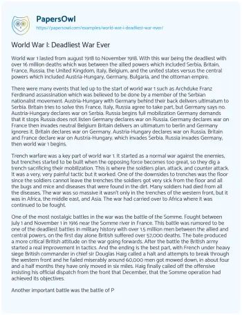 Essay on World War I: Deadliest War Ever