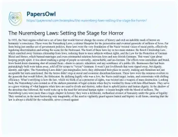 Essay on The Nuremberg Laws: Setting the Stage for Horror