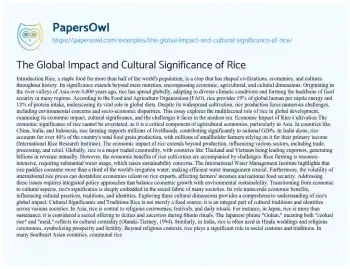 Essay on The Global Impact and Cultural Significance of Rice