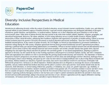 Essay on Diversity: Inclusive Perspectives in Medical Education