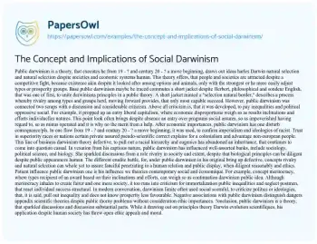 Essay on The Concept and Implications of Social Darwinism