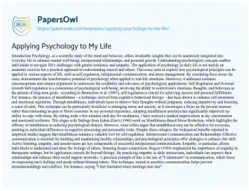 Essay on Applying Psychology to my Life