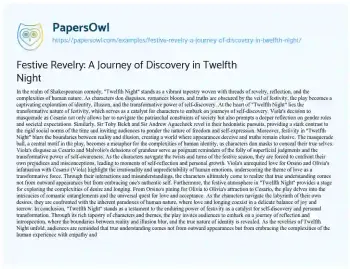 Essay on Festive Revelry: a Journey of Discovery in Twelfth Night