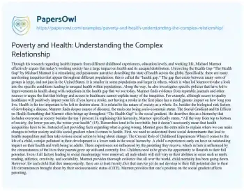 Essay on Poverty and Health: Understanding the Complex Relationship