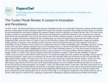 Essay on The Tucker Movie Review: a Lesson in Innovation and Persistence