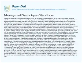 Essay on Advantages and Disadvantages of Globalization