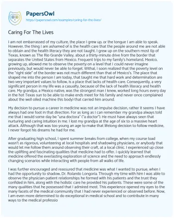 Essay on Caring for the Lives