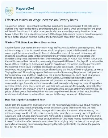 Essay on Effects of Minimum Wage Increase on Poverty Rates