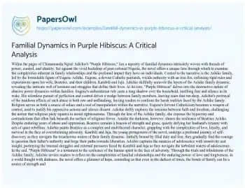 Essay on Familial Dynamics in Purple Hibiscus: a Critical Analysis